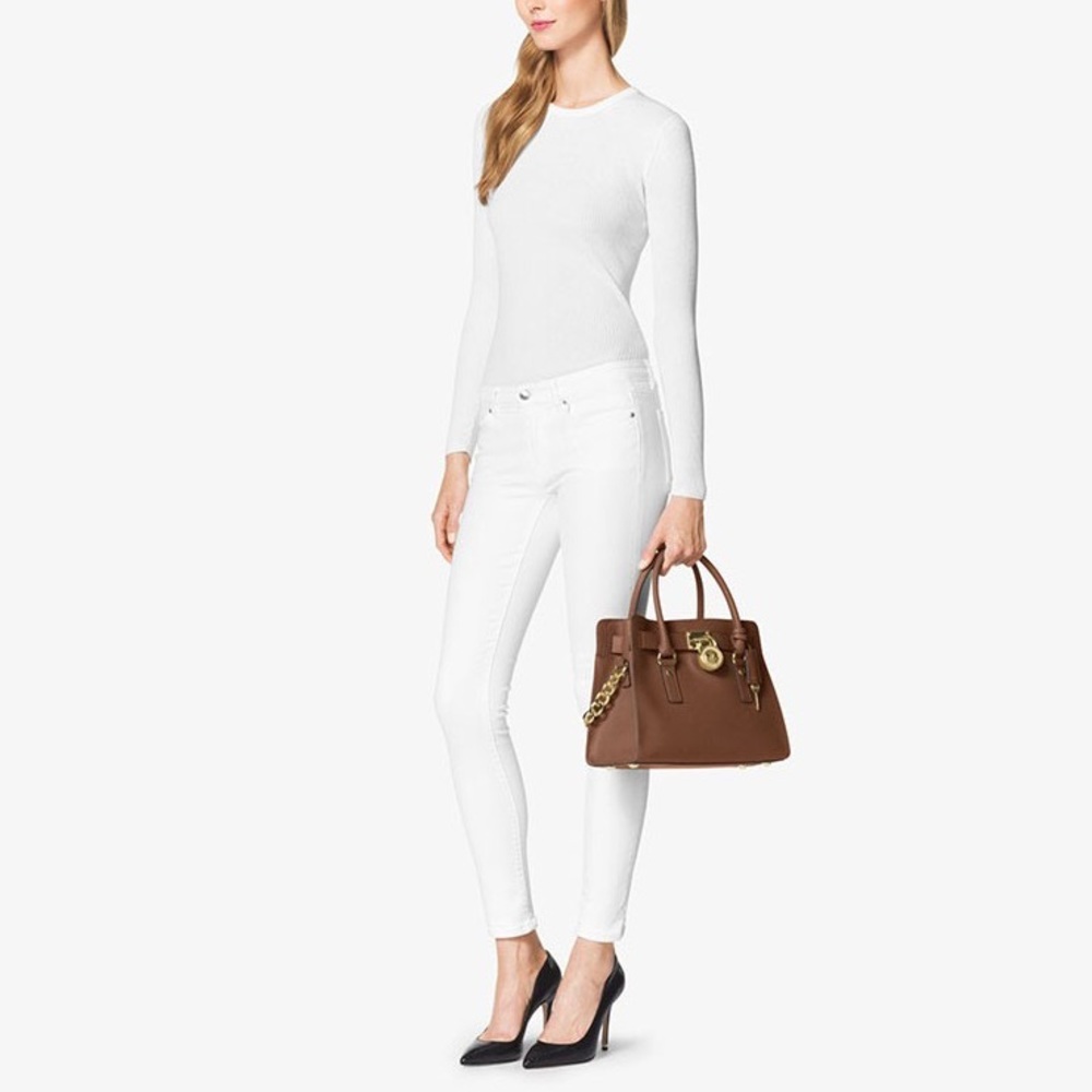 Michael Kors Hamilton Brown Saffiano Leather Satchel.